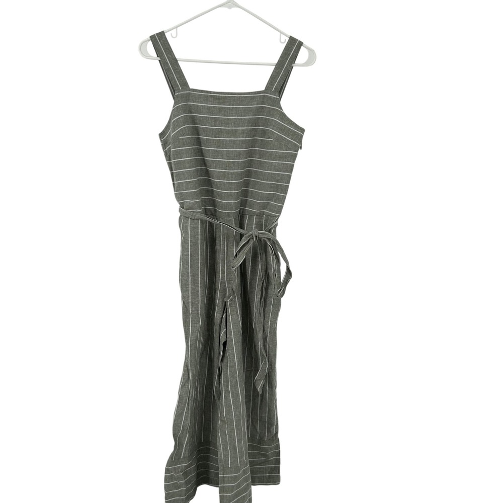 beachlunchlounge collection Talia Olive Striped‎ Linen Cotton Wide Leg Romper XS
